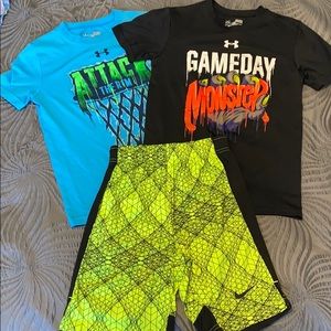EUC Boys UA Tee(s) & Nike Shorts SZ YSM (3pieces)